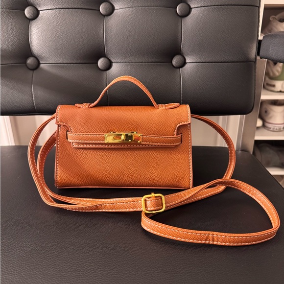 "Mini Kelly" Bag - Brown and Gold - Picture 1 of 6
